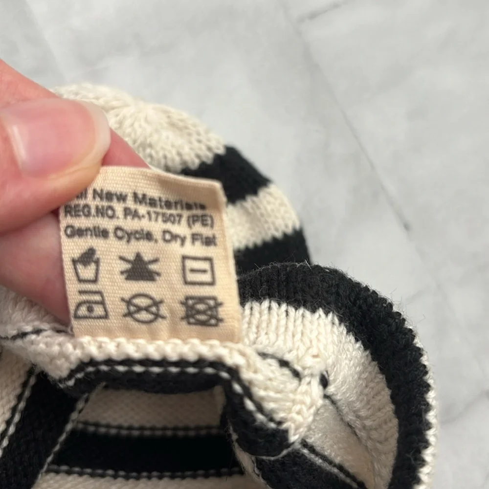 Estella Black & White Striped Organic Cotton Infant Cap